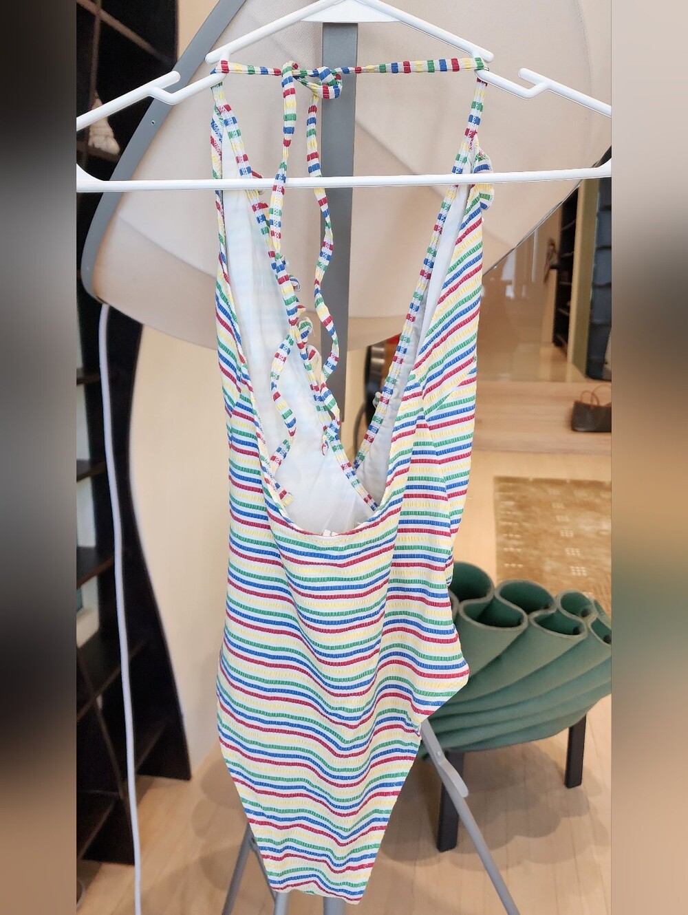 SOLID & STRIPED Nadine Seersucker Striped Ruffle Halter One-Piece Size S - Picture 7 of 12